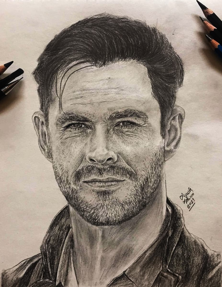 Graphite portrait of Thor (Chris Hemsworth)
