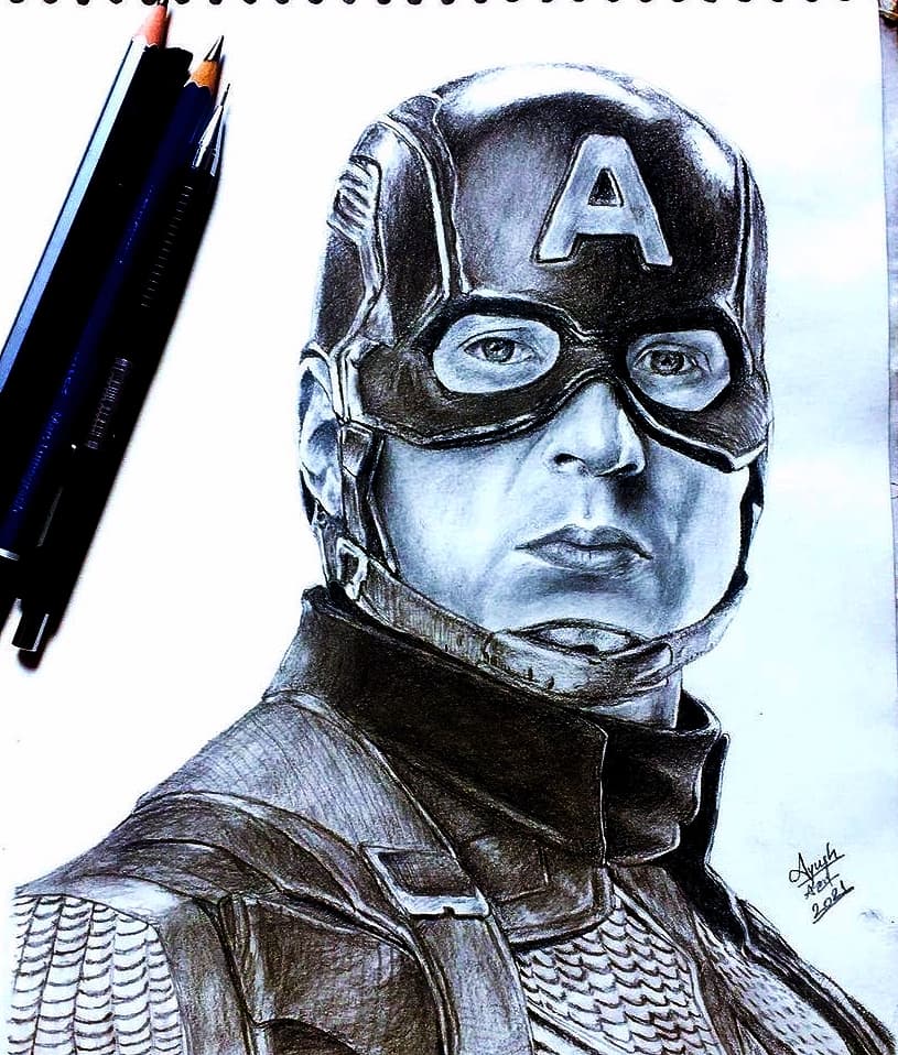 Ballpoint pen portrait of Captain America