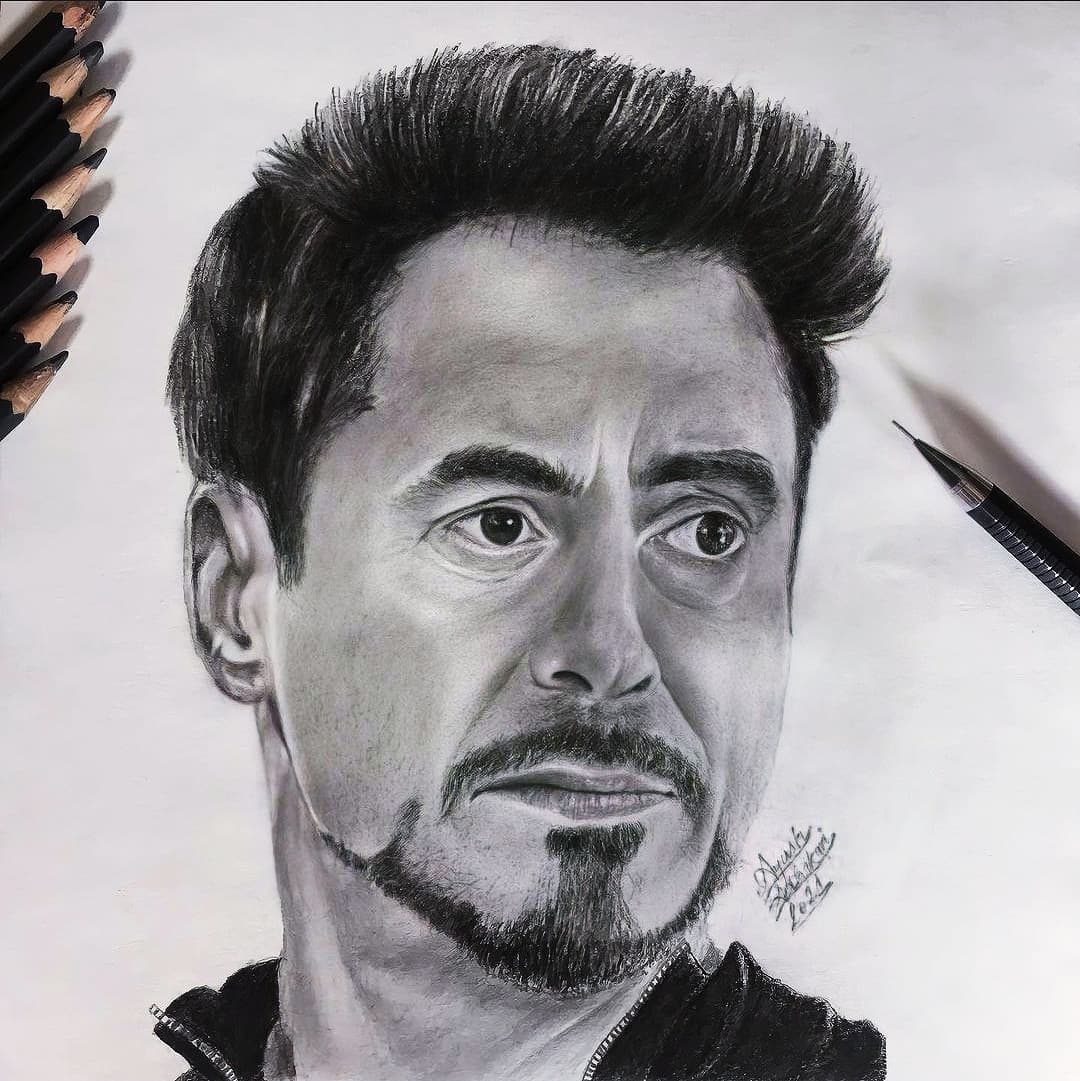 Graphite portrait of Tony Stark (Robert Downey Jr.)