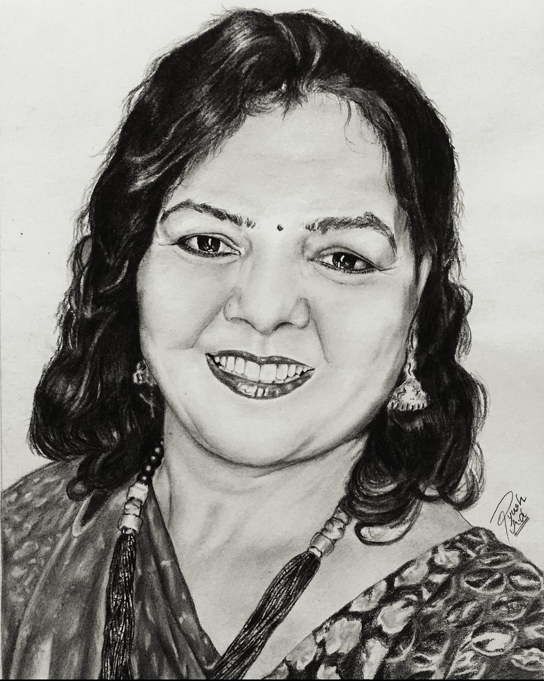 Graphite portrait of a woman in traditional dress